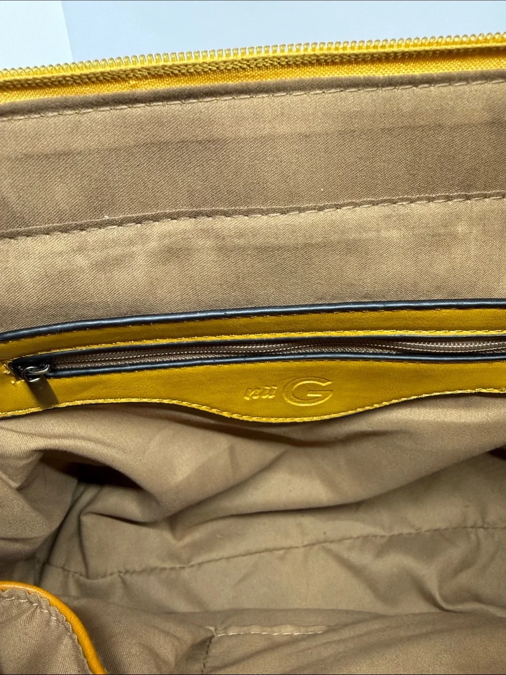 Yellow and Burgundy Leather Satchel with Woven Brown Accent